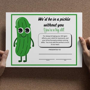 おもしろい食べ物ダジャレ賞状：学校職員への感謝状（PDF、JPEG、PNG）