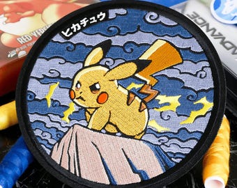 Personagem japonês PKM de videogame de anime - Ferro de passar - Patch bordado Pikachu
