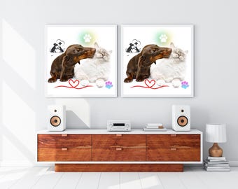 Cat and Dog Love Poster | Minimalist Pet Friendship Art (Digital Download)