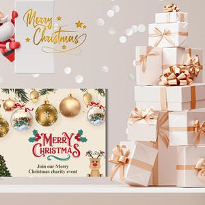 Modello per biglietto di auguri di Buon Natale color crema e oro, biglietto di Natale stampabile, download digitale, bellissimo biglietto di Natale stampabile.