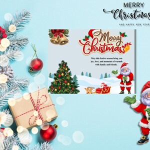 Modello di biglietto di auguri di Natale con illustrazione bianco-verde, biglietto di auguri di Natale stampabile, download digitale, bellissimo biglietto di auguri di Natale stampabile.