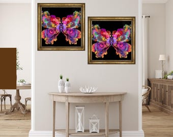 Butterfly Abstract Art Print, Boho Floral Wall Decor (Digital Download)