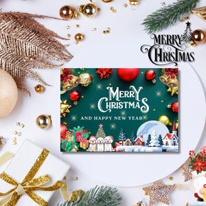 Modello di biglietto di auguri di Natale verde, biglietto di Natale stampabile, download digitale, bellissimo biglietto di Natale stampabile.