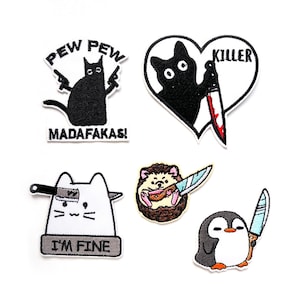 Patch Gattino Killer con coltello Pinguino con coltello Riccio con coltello Toppa Termoadesiva OOPS Patch iron-on