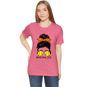 Softball Mom Life Messy Bun Mothers Day T-Shirt for Women Funny Birthday Gift for Mom Mother Grandma Grandmom Grandmother Mimi Gigi Wife...