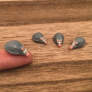 Tiny mice, ceramic mini grey mouse, cute desk pet, miniature rodent