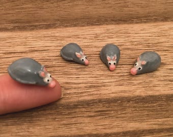 Tiny mice, ceramic mini grey mouse, cute desk pet, miniature rodent
