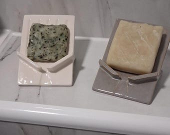 Modern ceramic soap dish, ideal for handmade soap.