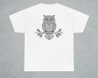 Camiseta de búho geométrica, unisex, con gráfico de búho, ideal para amantes de las aves, con temática de naturaleza y abstracta.