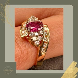 Vintage 14K Yellow Gold Ruby & Diamond Cocktail Ring