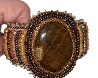 Artisan Bead Embroidery Cuff Bracelet Jewelry Gem  OOAK