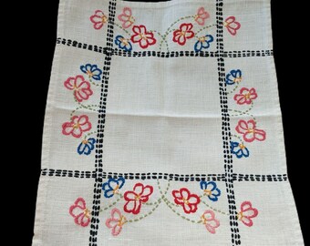 Embroidered Doily Dresser Scarf Napkin White Red Black 11x12 Inch