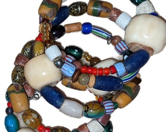 Handmade Wraparound Bracelet Memory Wire A variety of beads. Boho Tribal