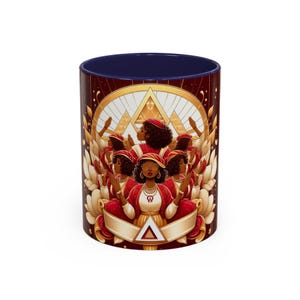 Elegante taza de cerámica inspirada en los colores carmesí y crema. Un regalo atemporal para los amantes del café y el té. Disponible en tamaños de 11 oz y 15 oz.