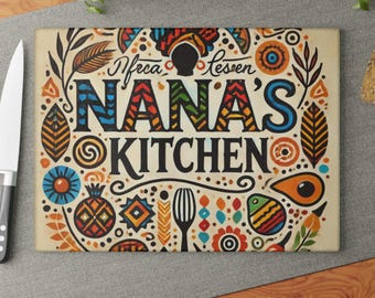 Beautiful Glass Cutting Board, Nana's Kitchen Decor, Kitchen Cutting Surface, Ethnic Design Glass Board, Family Cooking Gift