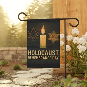 Bandera de jardín del Día del Recuerdo del Holocausto, banderas conmemorativas, decoración de exteriores, letreros de jardín, herencia judía, accesorio conmemorativo imagen 6