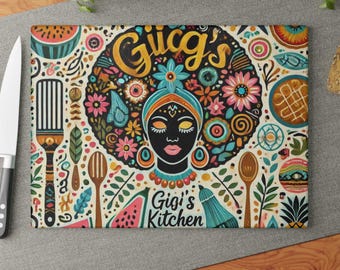 Beautiful Glass Cutting Board, Gigi's Kitchen Decor, Kitchen Cutting Surface, Ethnic Design Glass Board, Family Cooking Gift