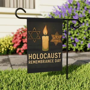 Bandera de jardín del Día del Recuerdo del Holocausto, banderas conmemorativas, decoración de exteriores, letreros de jardín, herencia judía, accesorio conmemorativo imagen 1