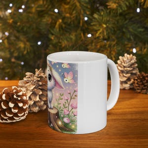 Cute Bunny Flower Ceramic Mug, Adorable Bunny Mug, Gift for Animal Lovers, Spring Coffee Cup, Floral Tea Mug, Kitchen Decor