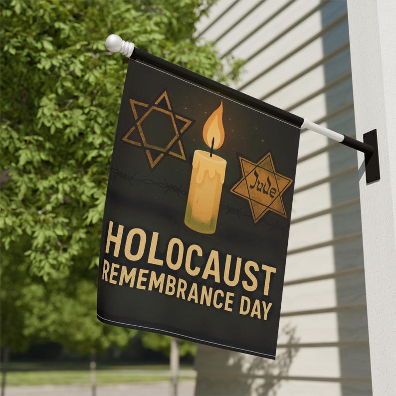 Bandera de jardín del Día del Recuerdo del Holocausto, banderas conmemorativas, decoración de exteriores, letreros de jardín, herencia judía, accesorio conmemorativo imagen 8
