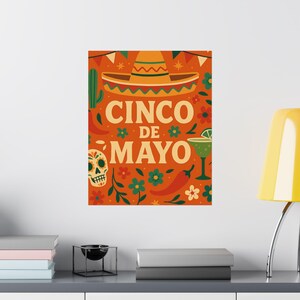 Pósteres verticales mate del Cinco de Mayo, arte mural festivo, impresión de celebración mexicana, decoración navideña, juego de 2 impresiones, decoración festiva para el hogar