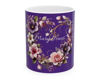 Tazza in ceramica floreale personalizzata: tazza da caffè personalizzata con fiori viola