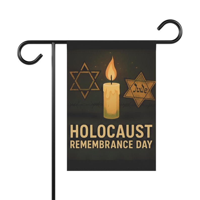 Bandera de jardín del Día del Recuerdo del Holocausto, banderas conmemorativas, decoración de exteriores, letreros de jardín, herencia judía, accesorio conmemorativo imagen 2