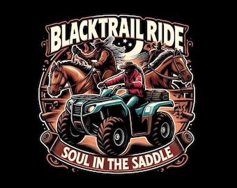 Black Trail Riders PNG | Soul in the Saddle | Digital Download for T-Shirts | Afrocentric Cowboy ATV Art | Western Rodeo Graphic