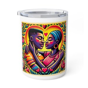 Mooi paar geïsoleerde koffiemok, zwarte man zwarte vrouw verliefd ontwerp, Valentijnsdagcadeau, romantisch koffiekopje, mok voor hem en haar,