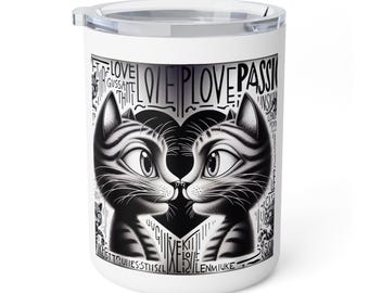 Coffee Mug, Two Cats in Love in Black and White, Cat Lover Gift, Ceramic Tea Cup, Valentines Day Present, Animal Lover Kitchen Decor
