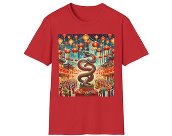 Rok węża chiński T-shirt, koszulka zodiakalna, księżycowy nowy rok top, koszulka gadów, koszulka z grafiką węża