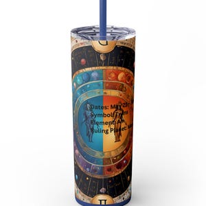 Gemini Zodiac Tumbler Playful & Vibrant 20 oz Design Skinny Tumbler with Straw, 20oz Zodiac Signs and Symbols Tumbler