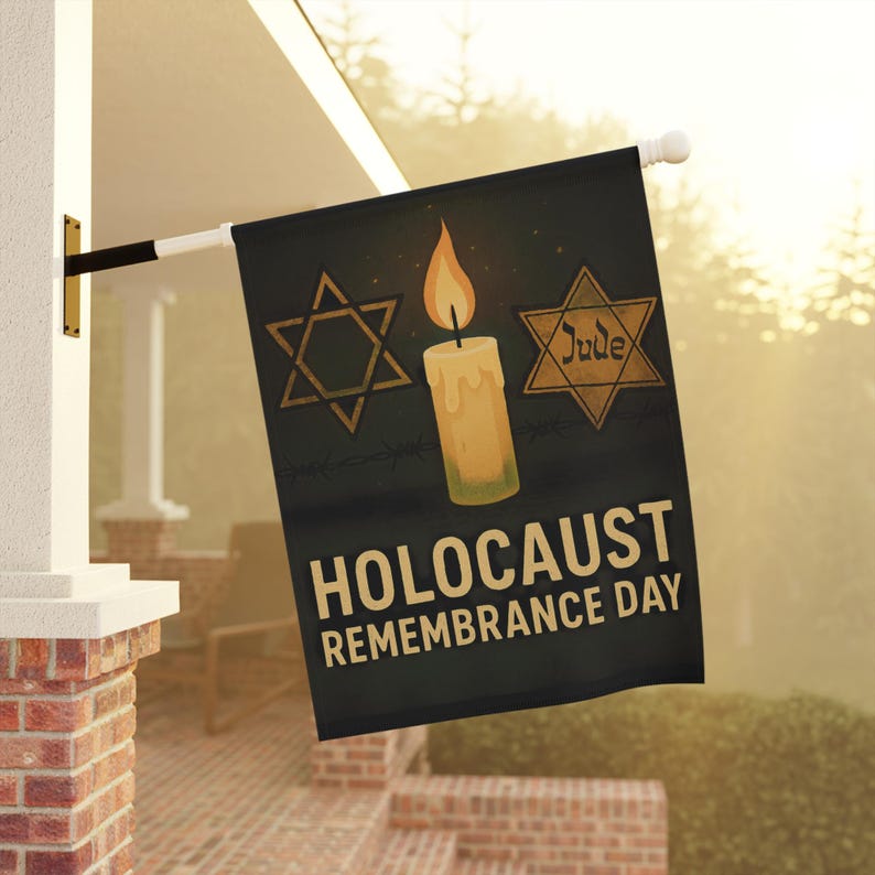 Bandera de jardín del Día del Recuerdo del Holocausto, banderas conmemorativas, decoración de exteriores, letreros de jardín, herencia judía, accesorio conmemorativo imagen 7