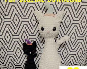 Patrón de peluche amigurumi de gato a crochet en pdf, decoración de Halloween