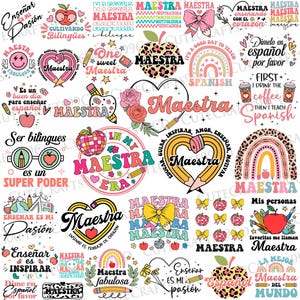 Bundle Spanish Teacher Svg Png, Maestra Svg, Professora Svg, Spanish Svg, Retro Teacher Svg, Teacher Gift, Maestra Back To School Png
