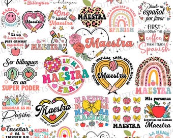 Bundle Spanish Teacher Svg Png, Maestra Svg, Professora Svg, Spanish Svg, Retro Teacher Svg, Teacher Gift, Maestra Back To School Png