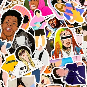 50 zufällige Rapper-Aufkleber, Musiklegenden-Aufkleber, David Bowie-Aufkleber, gestanzte Popstar-Aufkleber, wasserdichte Sänger-Aufkleber für Fans