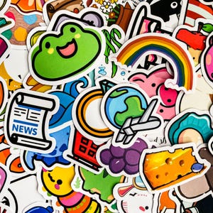 50 Random Kawaii Cartoon Stickers Pack, Cute Waterproof Decals, Adorable Animal and Food Stickers, laptop Stickers, Kindle Sticker for Kids
