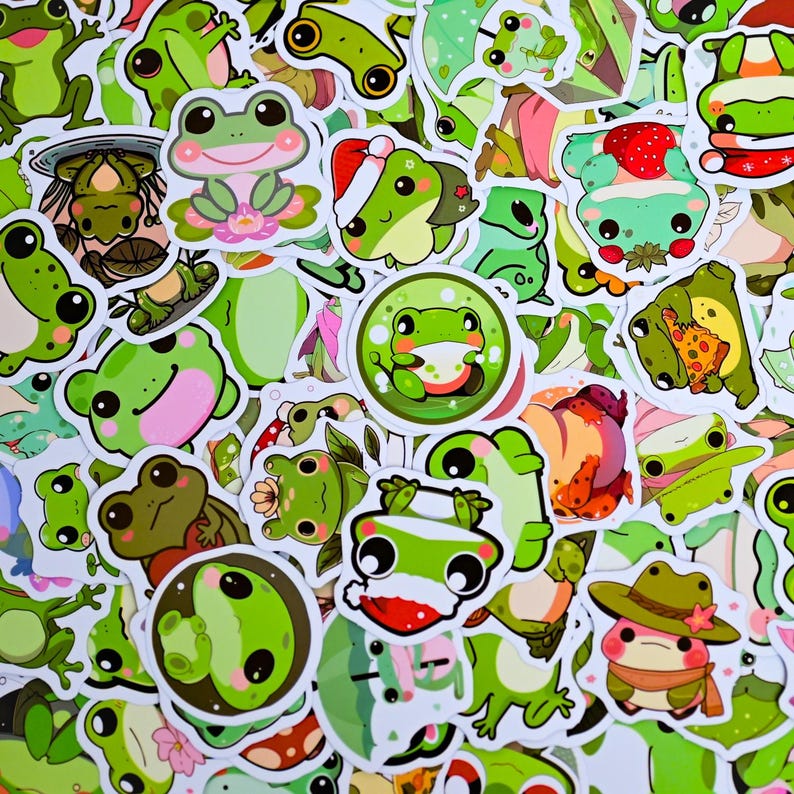 100 Random Cute Frog Stickers for Laptop, Planner, and Water Bottle ...