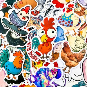 50 pegatinas de animales de granja al azar, pegatinas con temática de pollos, pegatinas impermeables, pegatinas de pollos lindos, pegatinas divertidas de corral