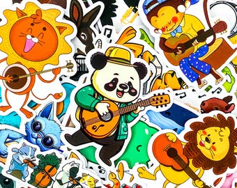 50 Random Animal Band Stickers, Music-Themed Waterproof Stickers, Cute Cartoon Stickers, Animal Playing Instruments Stickers Pack