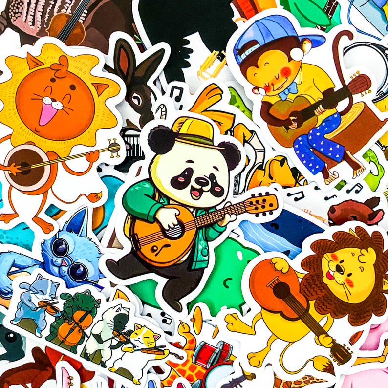 Band Playing Sticker 50 Random Animal Band Stickers, Music-themed Waterproof Stickers, Cute ...
