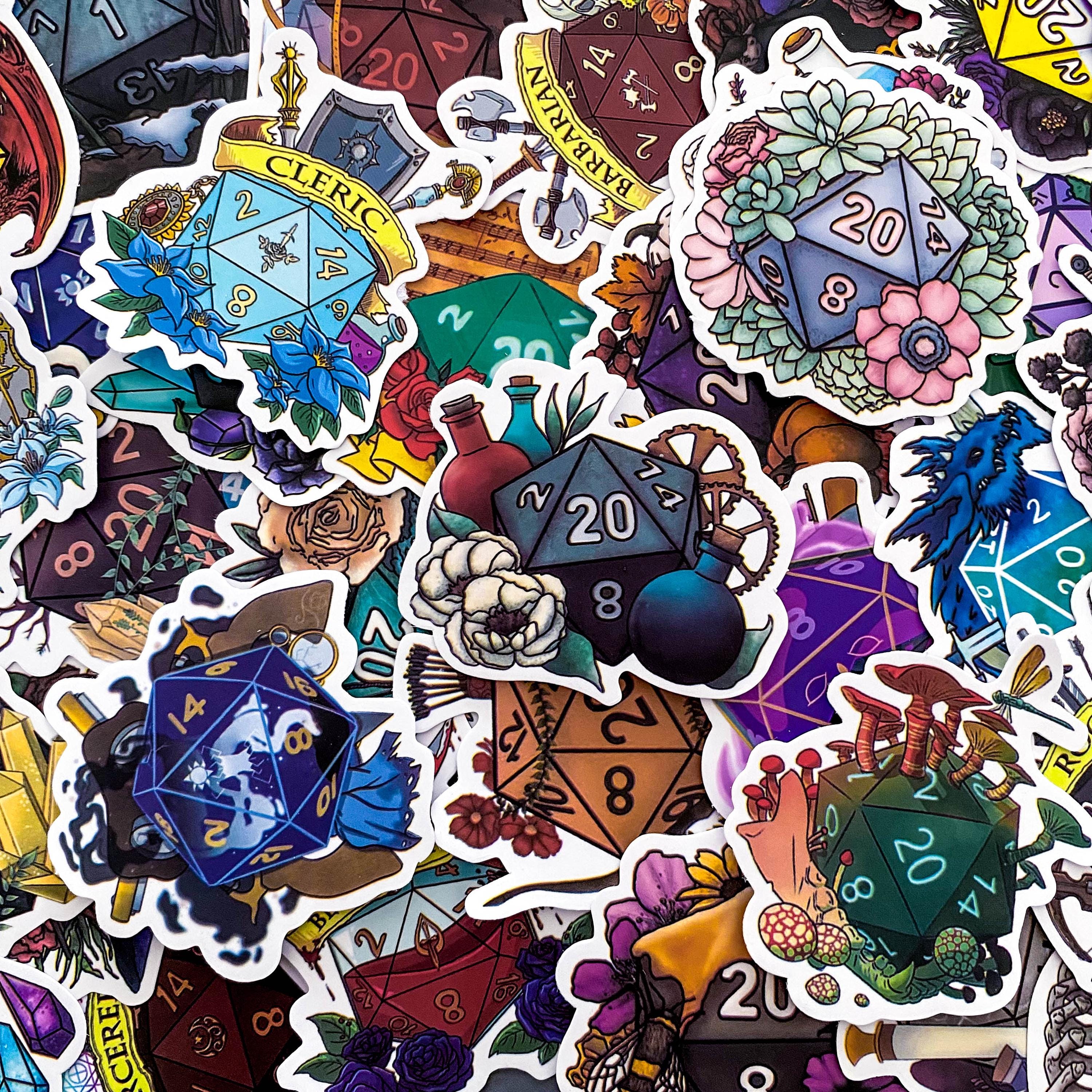 50PCS Magical Dnd Stickers, Floral Dice Stickers, Whimsical Fantasy ...