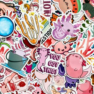 50 zufällige Axolotl-Aufkleber, entzückende wasserdichte Axolotl-Aufkleber, niedlicher Anime-Stil, ideal für Kinderzeitschriften & Scrapbooking