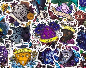 50PCS Magical Dnd Stickers, Floral Dice Stickers, Whimsical Fantasy Stickers, Colorful Tabletop Stickers, Illustrated Stickers for Kindles