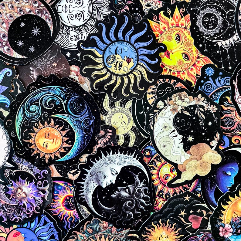 50 Random Celestial Stickers, Mystic Sun and Moon Stickers, Astrology ...