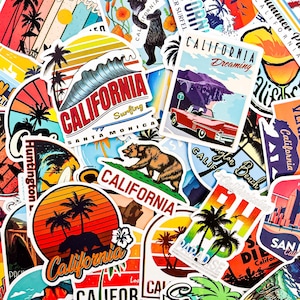 50 autocollants californiens aléatoires, autocollants de voyage Californie rétro, autocollants imperméables, autocollants de plage, autocollants États-Unis, autocollants Golden State