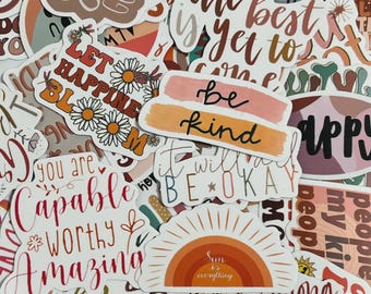 50 Random Boho Stickers Pack, Motivation Sticker Set for Girl, Inspiration Sticker Set for Books Laptop Water Bottle, Waterproof Stickers
