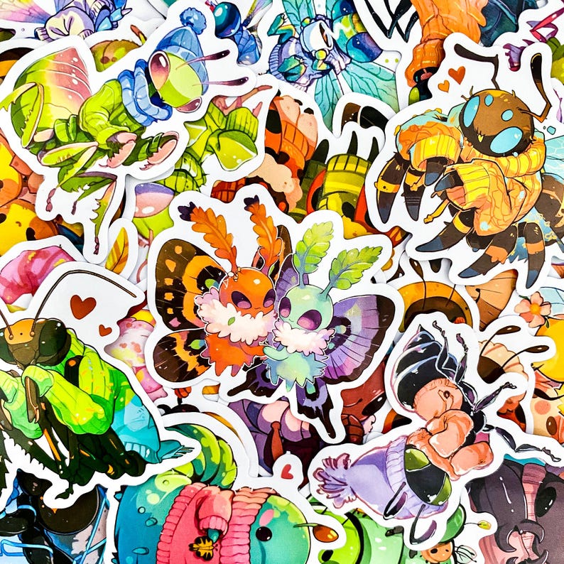 50 Random Bug Stickers, Whimsical Insect Sticker Pack, Skateboard ...