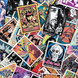50 pegatinas de carteles de bandas al azar, pegatinas de rock and roll, pegatinas artísticas, pegatinas impermeables, pegatinas de arte de álbum de música para diario